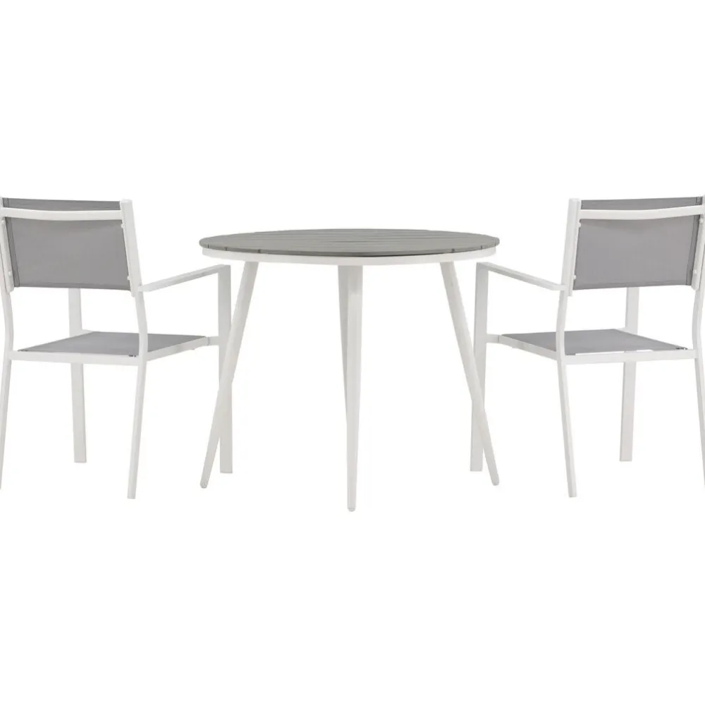 Parvekeryhmä , ø90cm, harmaa/valkoinen Break-pöytä + 2 harmaa-valkoista Copacabana-tuolia*Venture Home Clearance
