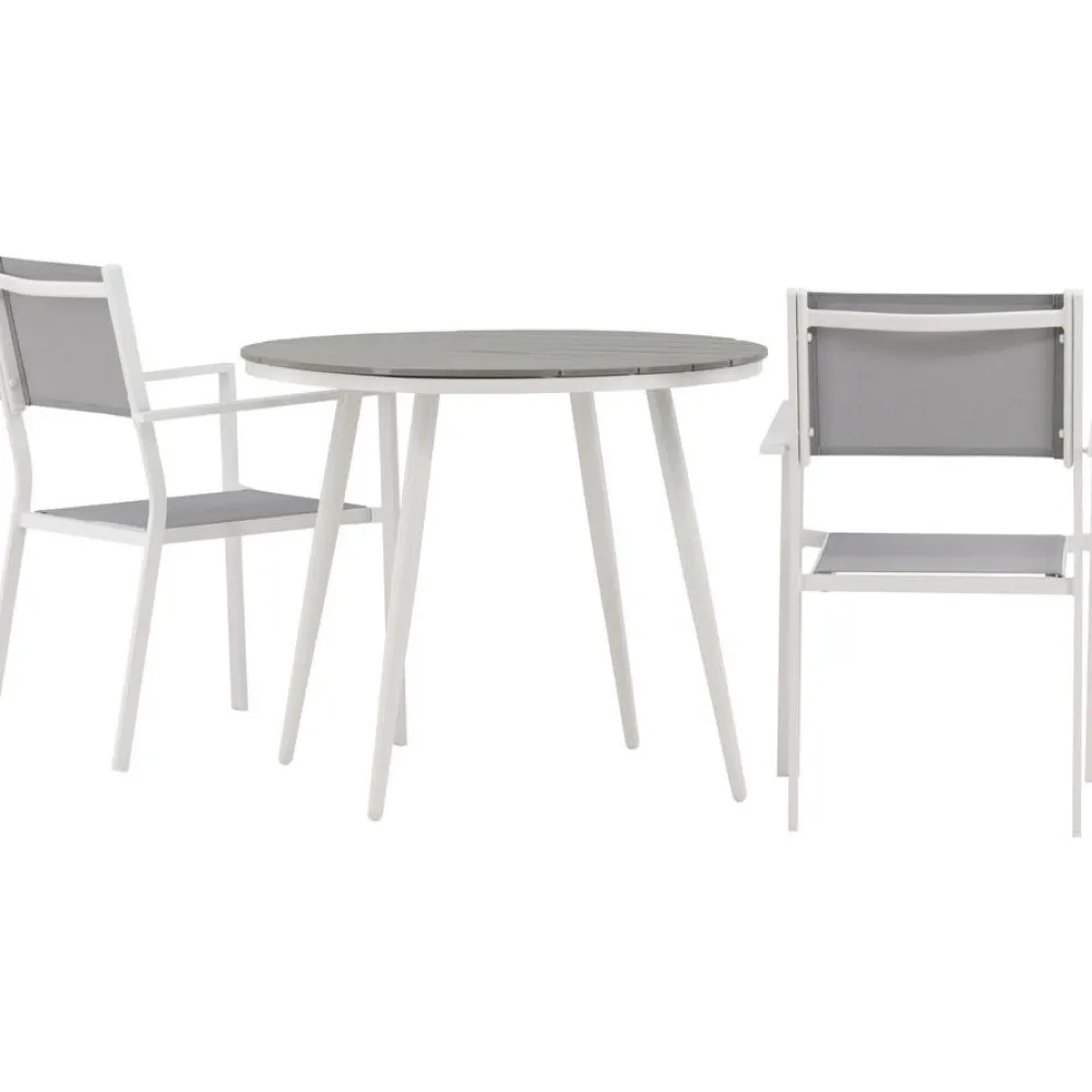Parvekeryhmä , ø90cm, harmaa/valkoinen Break-pöytä + 2 harmaa-valkoista Copacabana-tuolia*Venture Home Clearance
