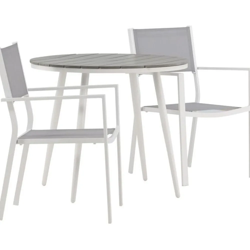 Parvekeryhmä , ø90cm, harmaa/valkoinen Break-pöytä + 2 harmaa-valkoista Copacabana-tuolia*Venture Home Clearance