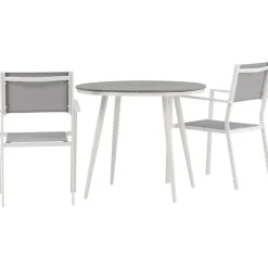 Parvekeryhmä , ø90cm, harmaa/valkoinen Break-pöytä + 2 harmaa-valkoista Copacabana-tuolia*Venture Home Clearance