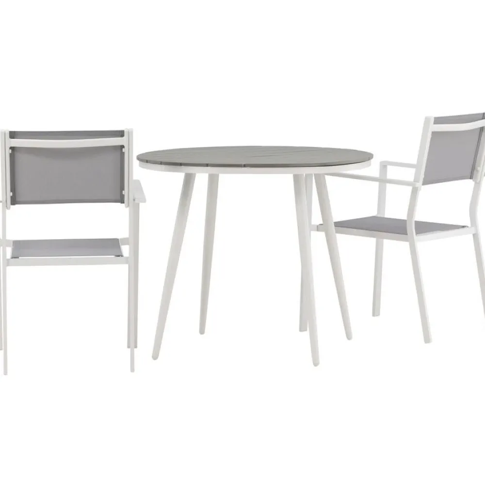 Parvekeryhmä , ø90cm, harmaa/valkoinen Break-pöytä + 2 harmaa-valkoista Copacabana-tuolia*Venture Home Clearance