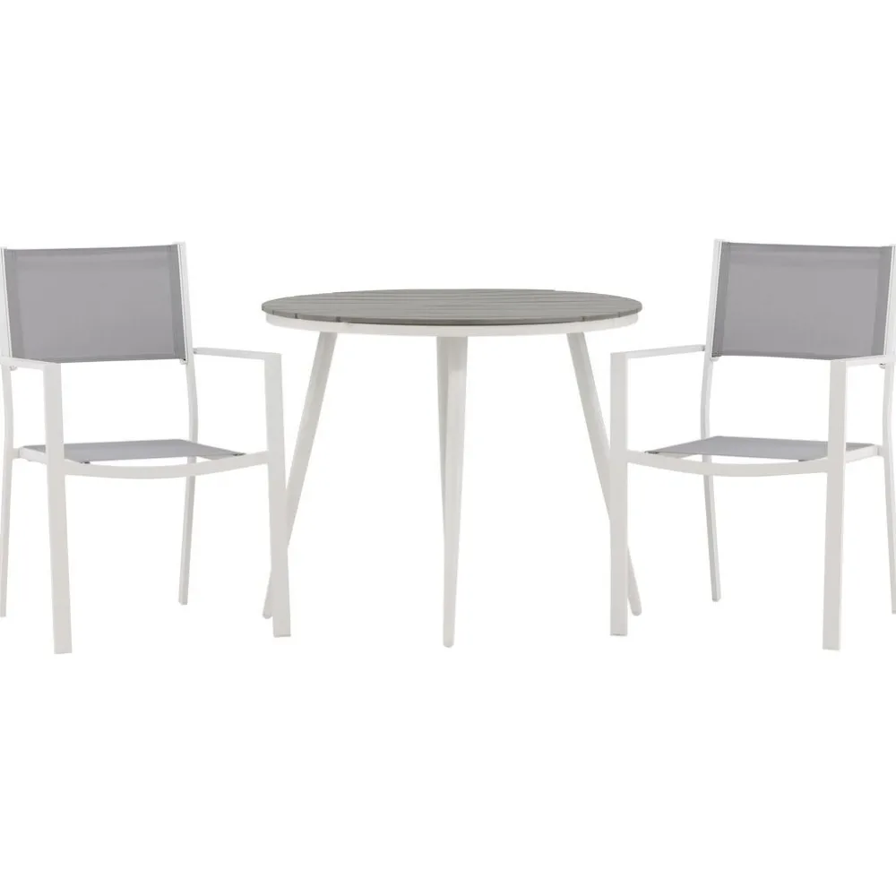 Parvekeryhmä , ø90cm, harmaa/valkoinen Break-pöytä + 2 harmaa-valkoista Copacabana-tuolia*Venture Home Clearance