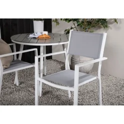 Parvekeryhmä , ø90cm, harmaa/valkoinen Break-pöytä + 2 harmaa-valkoista Copacabana-tuolia*Venture Home Clearance