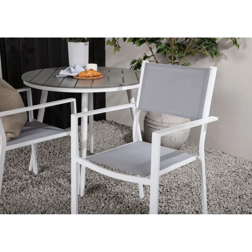 Parvekeryhmä , ø90cm, harmaa/valkoinen Break-pöytä + 2 harmaa-valkoista Copacabana-tuolia*Venture Home Clearance