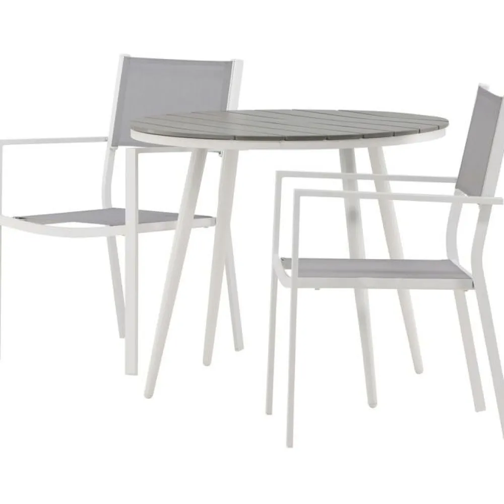 Parvekeryhmä , ø90cm, harmaa/valkoinen Break-pöytä + 2 harmaa-valkoista Copacabana-tuolia*Venture Home Clearance