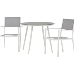 Parvekeryhmä , ø90cm, harmaa/valkoinen Break-pöytä + 2 harmaa-valkoista Copacabana-tuolia*Venture Home Clearance