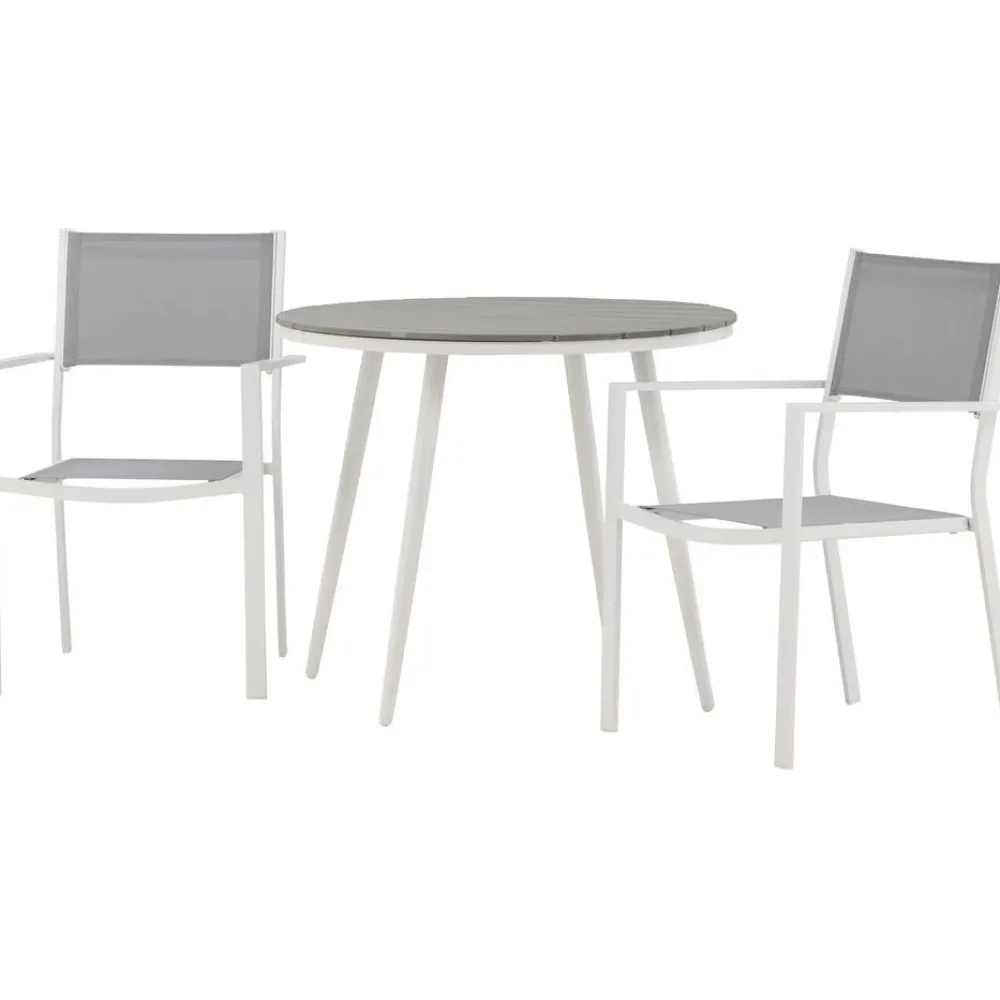 Parvekeryhmä , ø90cm, harmaa/valkoinen Break-pöytä + 2 harmaa-valkoista Copacabana-tuolia*Venture Home Clearance