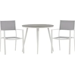 Parvekeryhmä , ø90cm, harmaa/valkoinen Break-pöytä + 2 harmaa-valkoista Copacabana-tuolia*Venture Home Clearance