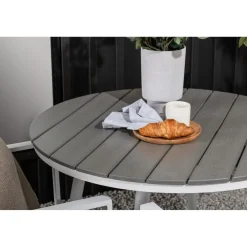 Parvekeryhmä , ø90cm, harmaa/valkoinen Break-pöytä + 2 harmaa-valkoista Copacabana-tuolia*Venture Home Clearance