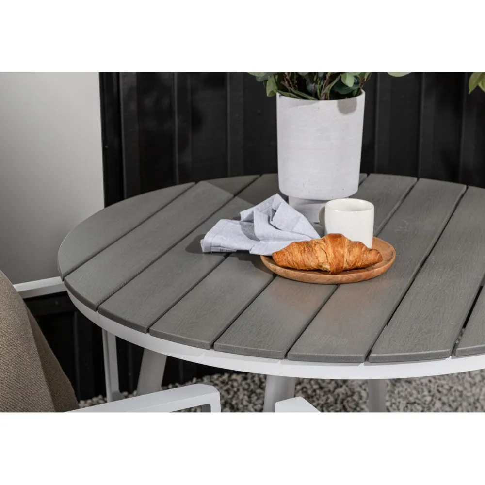 Parvekeryhmä , ø90cm, harmaa/valkoinen Break-pöytä + 2 harmaa-valkoista Copacabana-tuolia*Venture Home Clearance