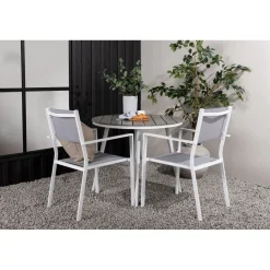 Parvekeryhmä , ø90cm, harmaa/valkoinen Break-pöytä + 2 harmaa-valkoista Copacabana-tuolia*Venture Home Clearance