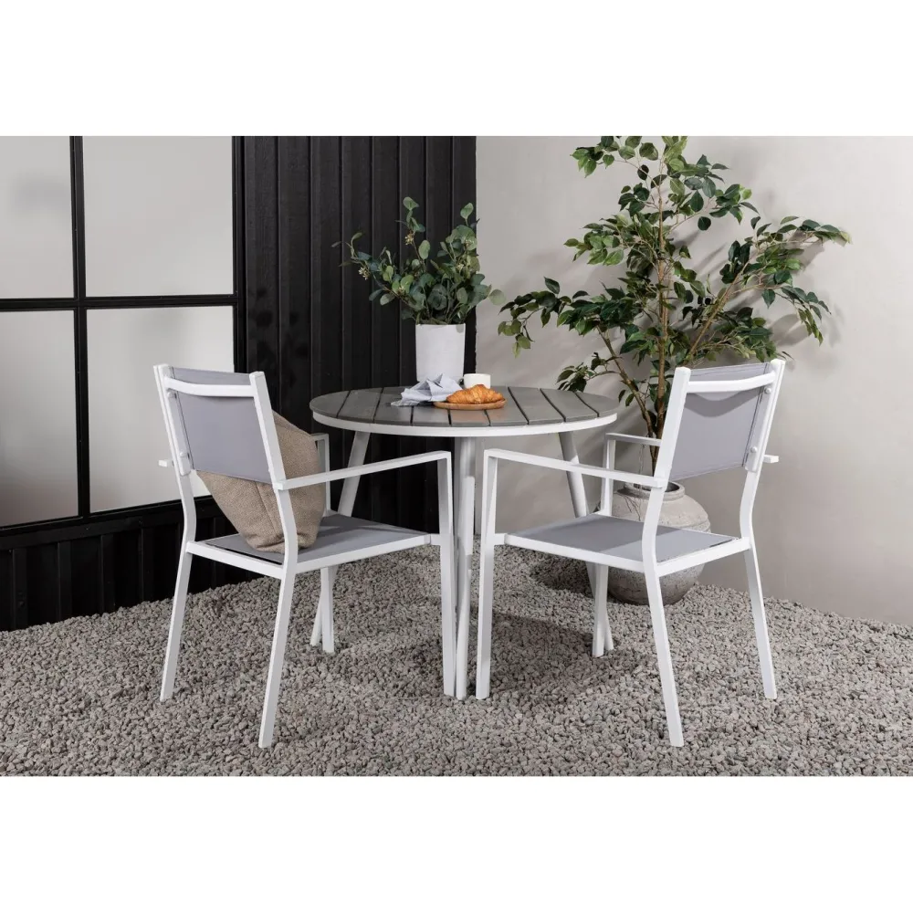 Parvekeryhmä , ø90cm, harmaa/valkoinen Break-pöytä + 2 harmaa-valkoista Copacabana-tuolia*Venture Home Clearance