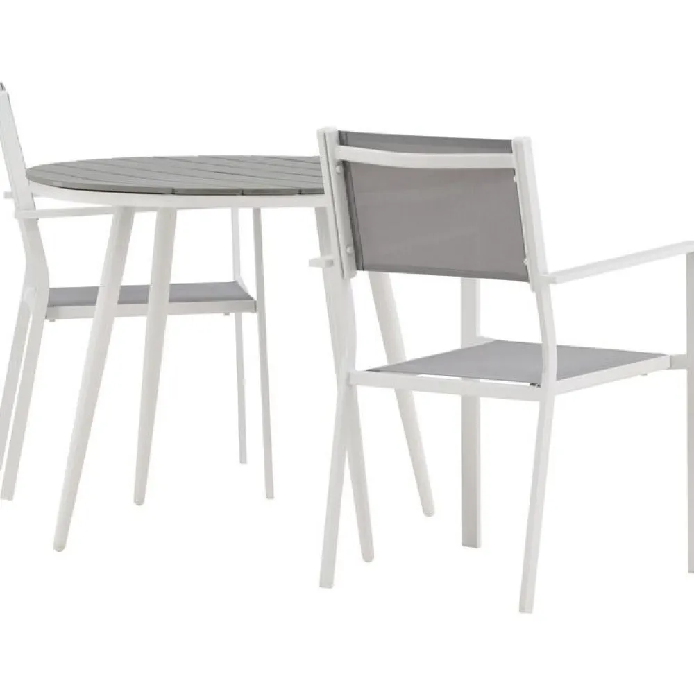 Parvekeryhmä , ø90cm, harmaa/valkoinen Break-pöytä + 2 harmaa-valkoista Copacabana-tuolia*Venture Home Clearance