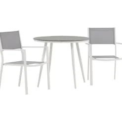 Parvekeryhmä , ø90cm, harmaa/valkoinen Break-pöytä + 2 harmaa-valkoista Copacabana-tuolia*Venture Home Clearance