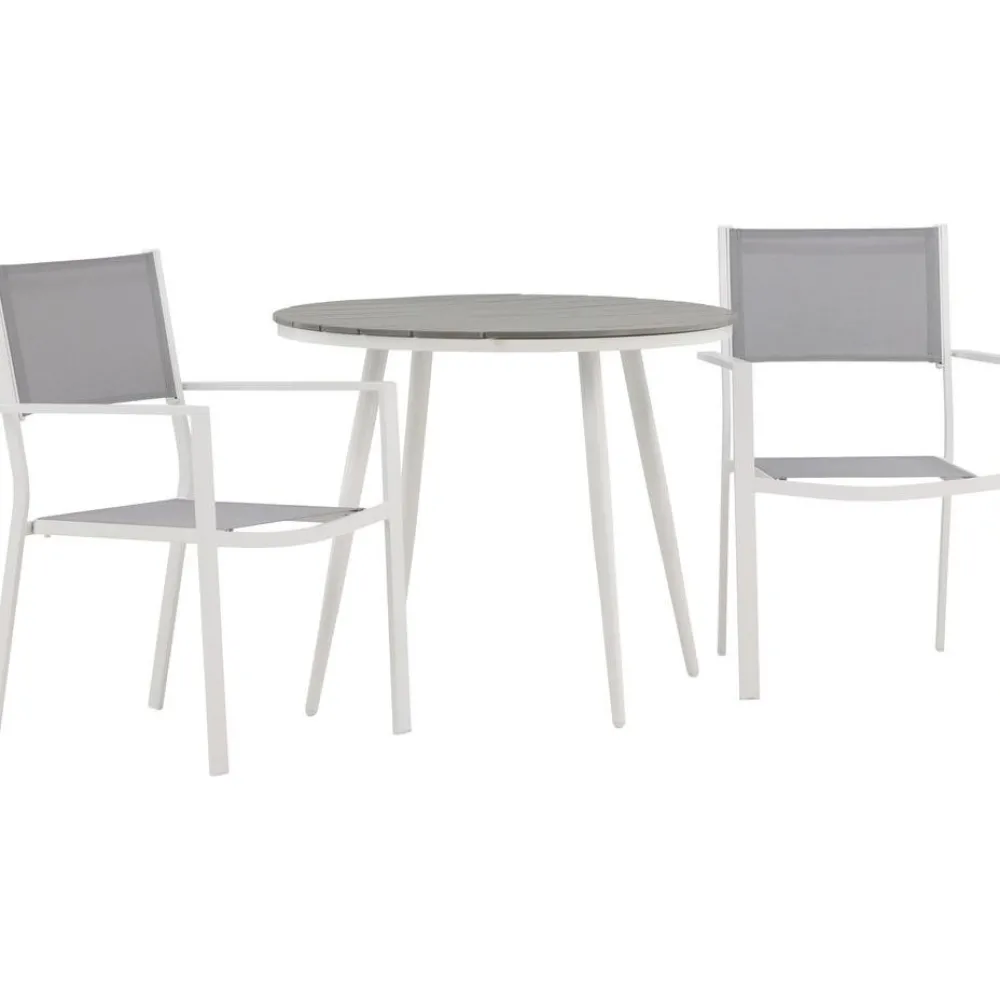 Parvekeryhmä , ø90cm, harmaa/valkoinen Break-pöytä + 2 harmaa-valkoista Copacabana-tuolia*Venture Home Clearance