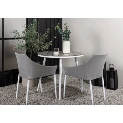 Parvekeryhmä , ø90cm, harmaa/valkoinen Break-pöytä + 2 harmaa/valkoista Spoga-tuolia*Venture Home Discount