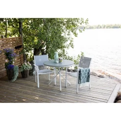 Parvekeryhmä , ø90cm harmaa-valkoinen Parma-pöytä + 2 harmaa-valkoista Copacabana-tuolia, matala selkänoja*Venture Home New