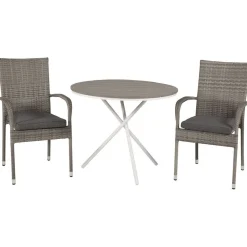 Parvekeryhmä , ø90cm harmaa-valkoinen Parma-pöytä + 2 harmaata Anna-tuolia*Venture Home Discount
