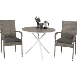 Parvekeryhmä , ø90cm harmaa-valkoinen Parma-pöytä + 2 harmaata Anna-tuolia*Venture Home Discount