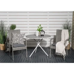 Parvekeryhmä , ø90cm harmaa-valkoinen Parma-pöytä + 2 harmaata Anna-tuolia*Venture Home Discount
