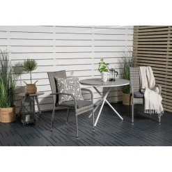 Parvekeryhmä , ø90cm harmaa-valkoinen Parma-pöytä + 2 harmaata Anna-tuolia*Venture Home Discount