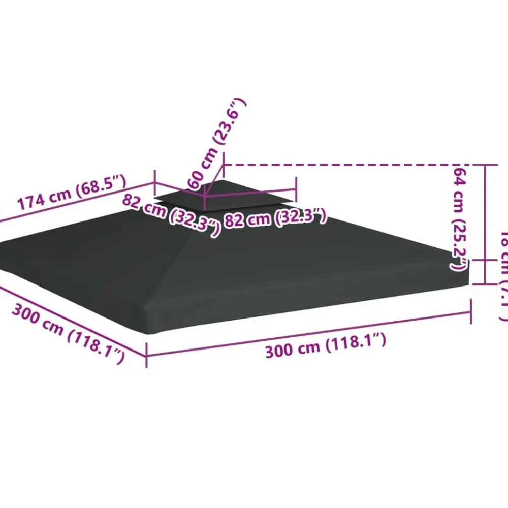 Paviljongin kangaskatto 310g/m² tummanharmaa 3x3m*FinePRICE