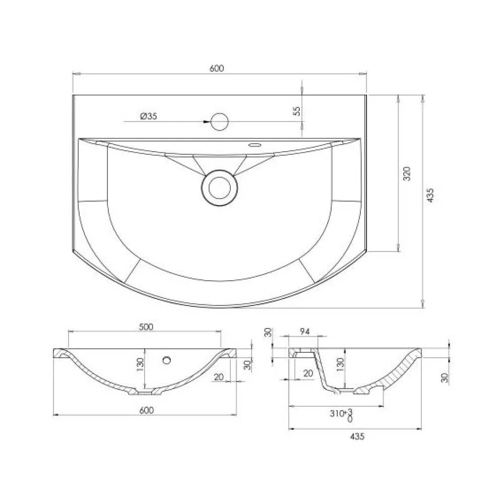 Pesuallas Dali 60 600x435mm valumarmori valkoinen*Grip Discount