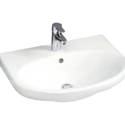 Pesuallas Nautic, 56 cm, pultti/kannatinkiinnitys, hananreikä keskellä, ylivuotoaukolla, CeramicPlus*Gustavsberg Best