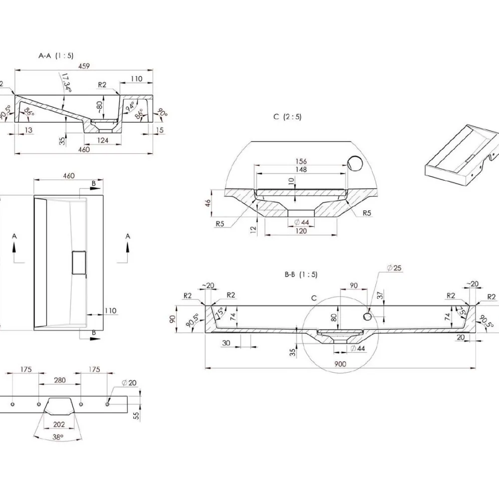Pesuallas Amur 55032-0 900 x 460 mm kivi valkoinen*Interia Discount