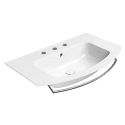 Pesuallas Pura Slim 82x49cm, tasainen pohja, 3 hanareikää, ExtraGlaze-pinnoite, valkoinen*Interia Outlet