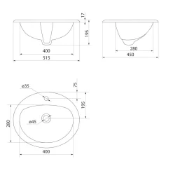 Outlet Pesuallas 55227, 520x450 mm, valkoinen Tasoon Upotettavat Altaat