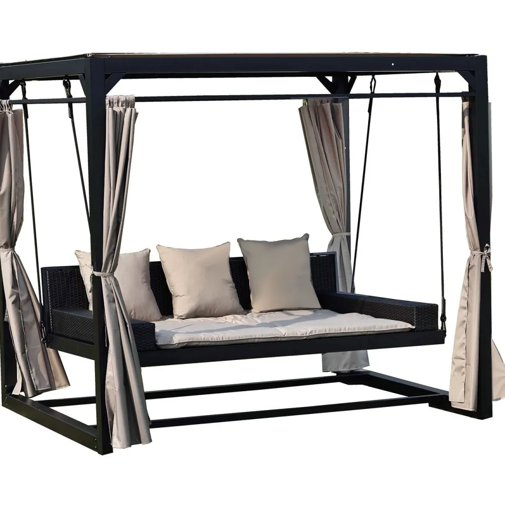 Pihakeinu Barcelona, 3 hlö, katoksella ja verhoilla, musta/beige*Home4you Discount