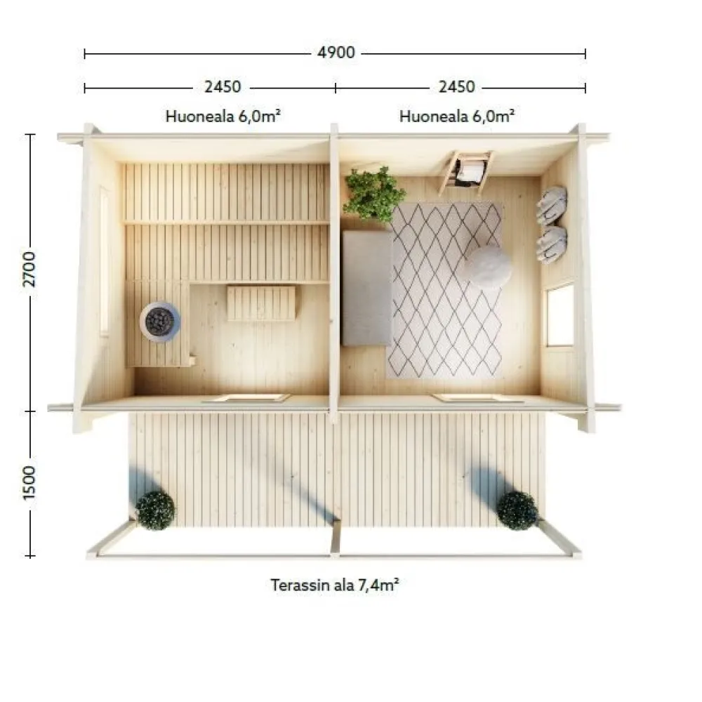Pihasauna 729-2 Kihu/Sauna 8 13,2 m²*Luoman Lillevilla
