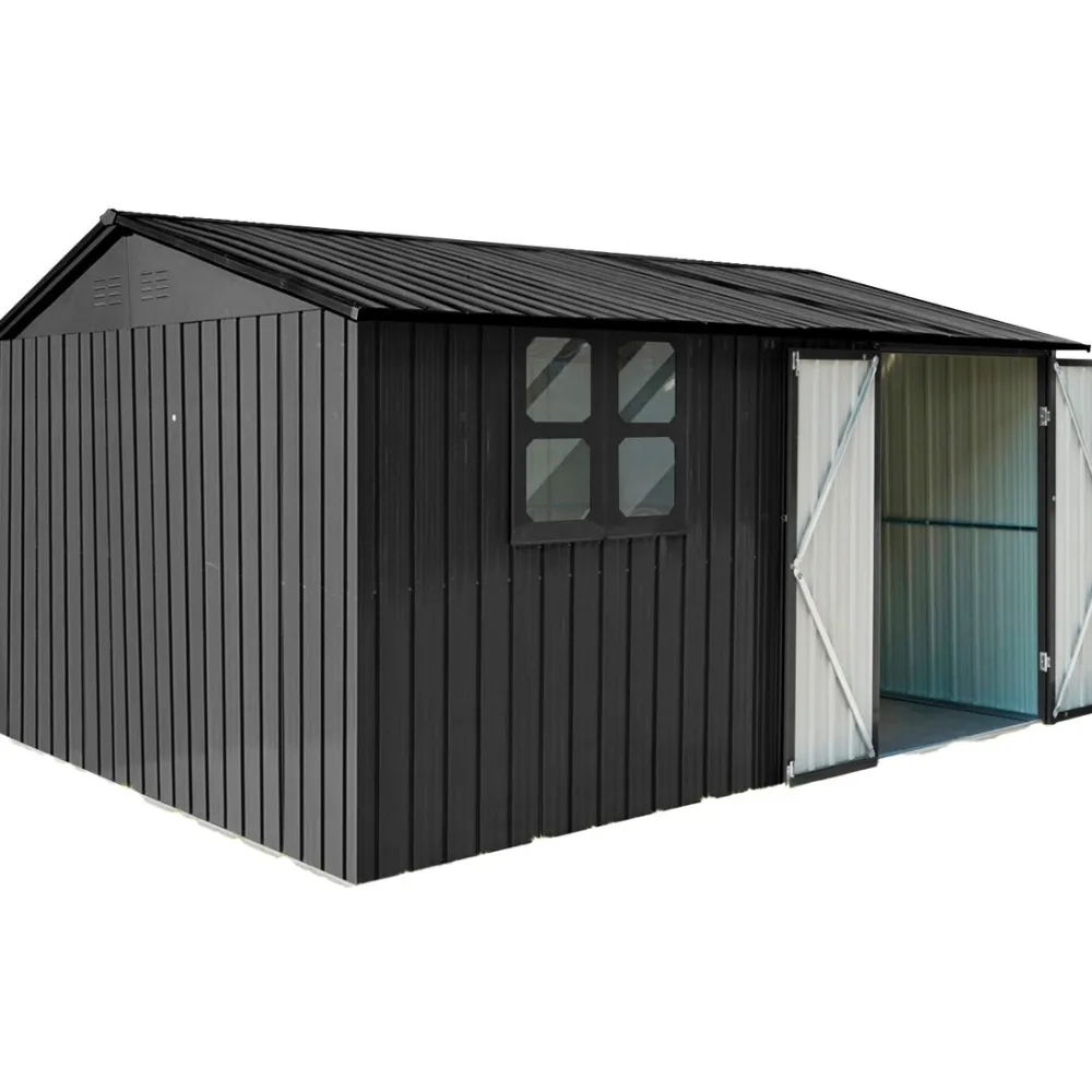 Pihavarasto , 375x286x162cm, ikkuna, musta*Fornorth Hot