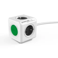 Pistorasia PowerCube Extended + Switch 1,5m 4-osainen + katkaisija vihreä/valkoinen*Allocacoc
