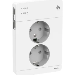 Pistorasia Exxact 2-osainen peitelevyllä + 2x USB lataus A+C 3A valkoinen*Schneider Electric