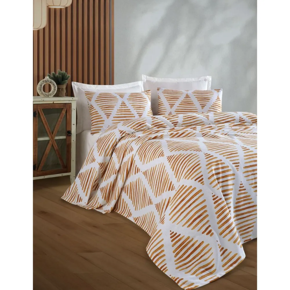 Päiväpeitto + tyynyliina Segment, 160x230cm + 50x70cm, sinapinkeltainen*Linento Hot