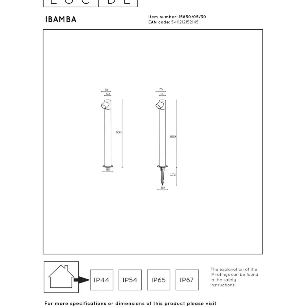 Pollarivalaisin Ibamba, 8.3x8cm, IP65, 6W, musta*Lucide Discount