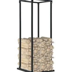 Polttopuuteline alustalla 37x37x113cm, musta, teräs*FinePRICE Online