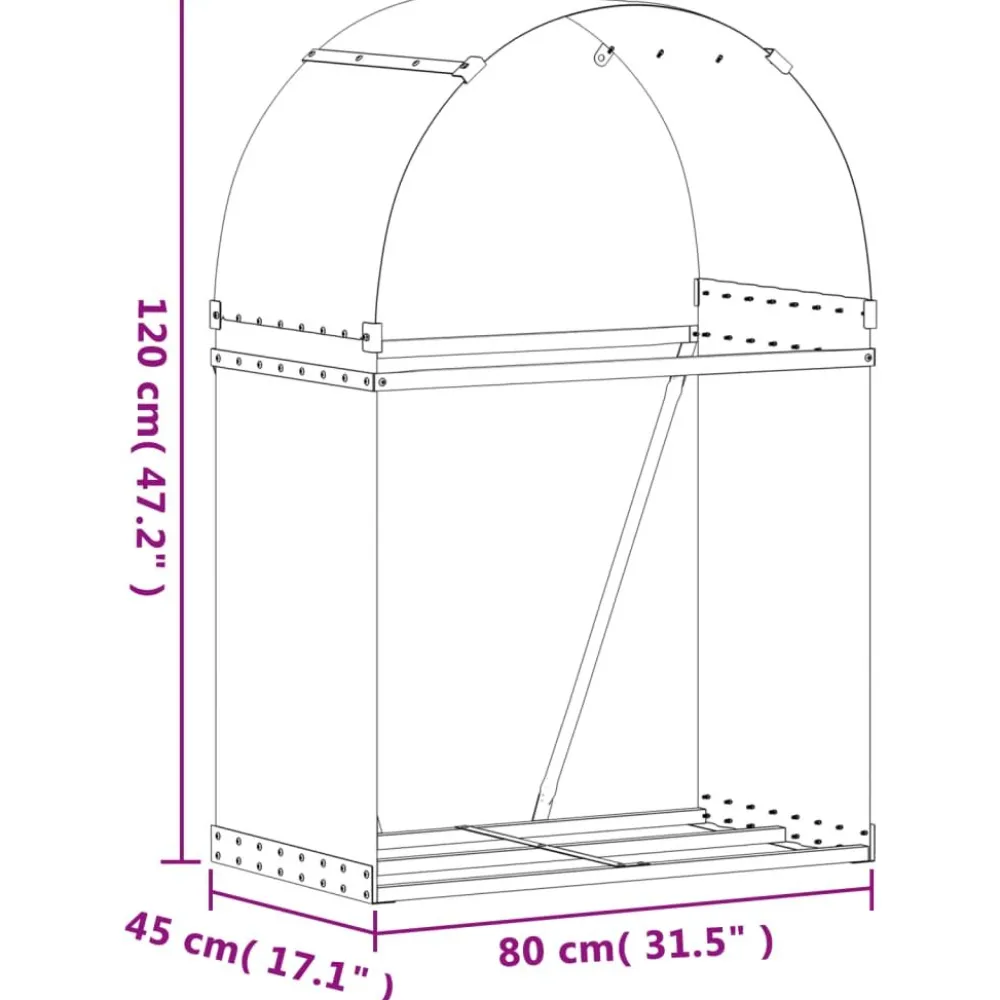 Polttopuuteline hopea 80x45x120 cm galvanoitu teräs*FinePRICE Sale