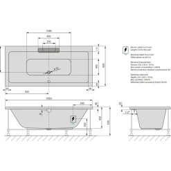 Poreamme Cascata Highline Hydro, 1850x850x450mm, 290l, musta/valkoinen Poreammeet