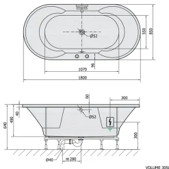 Poreamme Highline Hydro, 1800x850x490mm, 305l, valkoinen*Interia Online