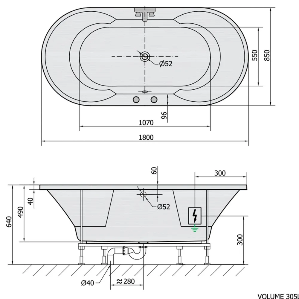 Poreamme Highline Hydro, 1800x850x490mm, 305l, valkoinen*Interia Online