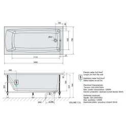 Poreamme Lily Highline Hydro, 1400x700x390mm, 173l, valkoinen*Interia Outlet