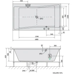 Poreamme Quest Attraction Hydro, 1800x1000x490mm, 447l, valkoinen*Interia Sale