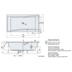 Poreamme Quest Attraction Hydro, 1900x1000x490mm, 480l, valkoinen*Interia Sale
