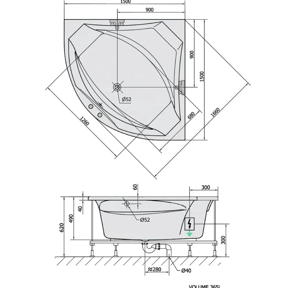 Poreamme Rosana Attraction Hydro-Air, 1500x1500x490mm, 365l, valkoinen Poreammeet