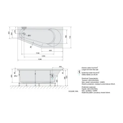 Poreamme Tigra Highline Hydro, 1500x750x460mm, oikea, 180l, valkoinen*Interia Hot