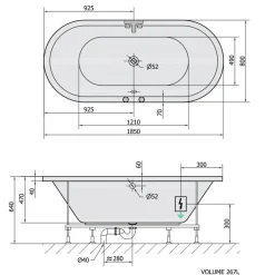 Poreamme Viva Active Hydro-Air, 1850x800x470mm, 267l, valkoinen*Interia Discount