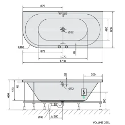Outlet Poreamme Viva Active Hydro-Air, 1750x800x470mm, oikea, 235l, valkoinen Poreammeet